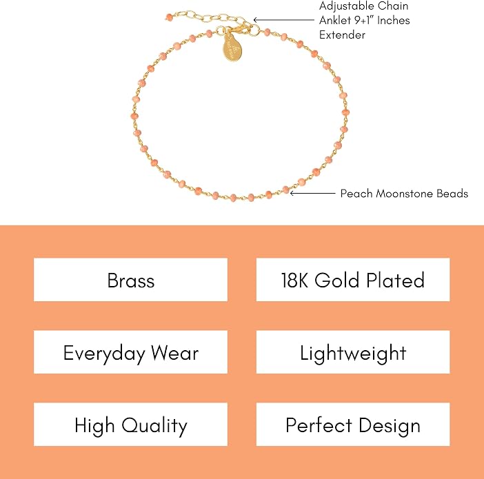 Dainty Gemstone Anklet for Women – 10 Inch Adjustable Anklet with 1 Inch Extender, Gold or Silver Plated Foot Jewelry, Minimalist Boho Style Gift
