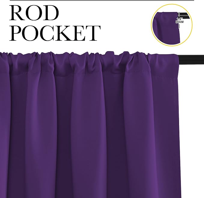 NICETOWN 2 Panels Blackout Curtains, Rod Pocket Window Curtains Room Darkning Drapes for Bedroom/Living Room, Thermal Insulated Solid Draperies for Home Office/Study, 62 by 72-Inch, Royal Purple