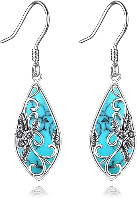 Silver Earrings for Women Sterling Silver Filigree Earrings Teardrop Dangle Drop Filigree Bohemia Jewelry Gift for Women Mother Mom