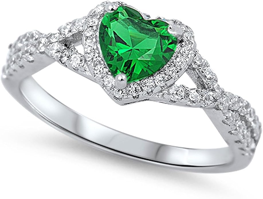 CHOOSE YOUR COLOR Sterling Silver Heart Halo Promise Ring