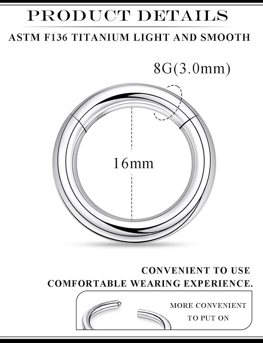 20G 18G 16G 14G 12G 10G 8G 6G 4G 2G Nose Rings Hoops Astm F136 Titanium Clicker Septum Lip Ring Tragus Helix Daith Rook Conch Snug Cartilage Lobe Earrings Hoop Piercing Jewelry For Women Men