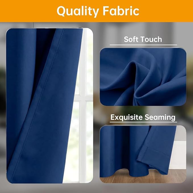 Room Divider Curtains Flexible Ceiling Tracks Set Curtain Track Ceiling Mount Blackout Curtain for Living Room Bedroom Ceiling Curtain Rod Privacy Dividers Panels W180xH96 Navy Blue Drape&Black Rail