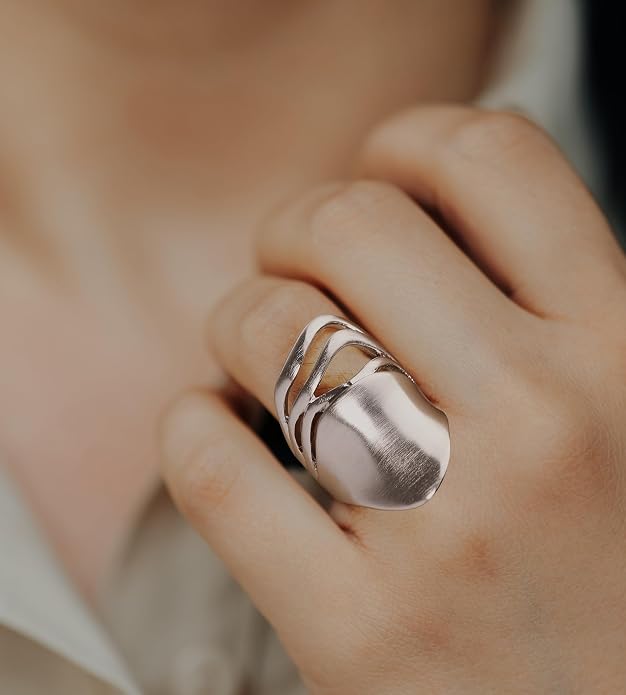 Chunky Rings for Women Gold and Silver Statement Rings Mask Dome Gold Plated Fashion Band Ring Cocktail Costume Jewelry Gift