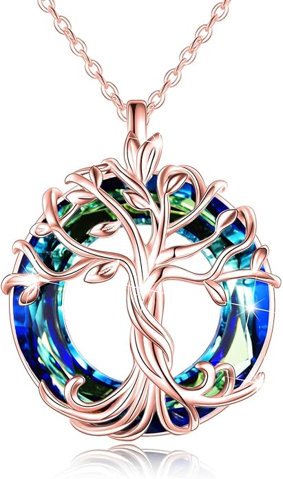 TOUPOP Tree of Life Necklace Gifts for Women 925 Sterling Silver Family Tree Pendant with Crystal Birthday Irish Jewelry Gifts for Women Her Wife Mom