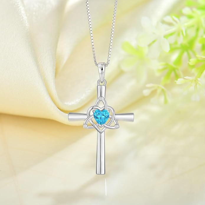 Celtic Cross Necklace 925 Sterling Silver Necklace for Women Birthstone Necklace Jewelry Gifts for Christmas Birthday or Anniversary Birthday
