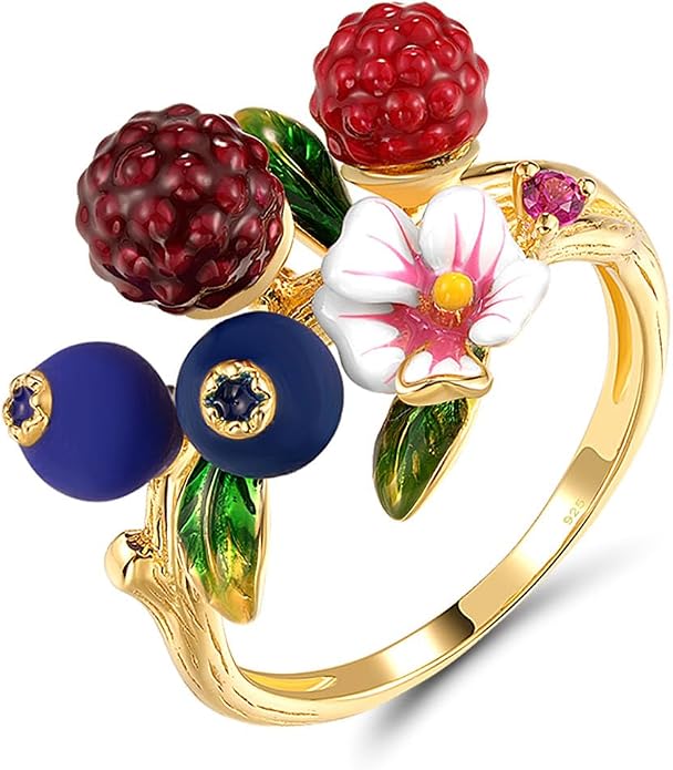 Santuzza 925 Sterling Silver Enamel Flower Ring for Women