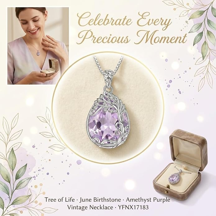 Teardrop Moonstone Necklace for Women Tree of Life/Filigree Birthstone Pendant Necklace Jewelry
