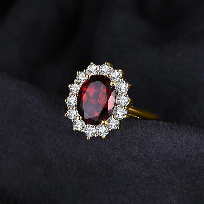 JewelryPalace Princess Diana Kate Middleton Class Gemstone Birthstone Sapphire Halo Engagement Rings for Women, Anniversary 14K White Yellow Rose Gold Plated 925 Sterling Silver Promise Rings for Her