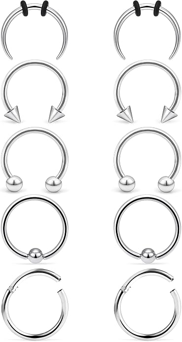 Septum Rings 16G 14G 12G 10G 8G 6G 4G 2G Surgical Steel Septum Stretching Kit Septum Pincher Tapers Gauge Kit Nose Ring Hoop Horseshoe Helix Tragus Daith Rook Piercing Jewelry for Women Men