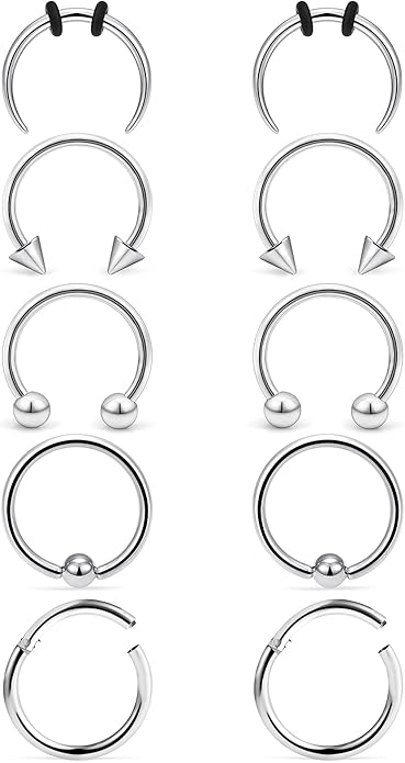 Septum Rings 16G 14G 12G 10G 8G 6G 4G 2G Surgical Steel Septum Stretching Kit Septum Pincher Tapers Gauge Kit Nose Ring Hoop Horseshoe Helix Tragus Daith Rook Piercing Jewelry for Women Men