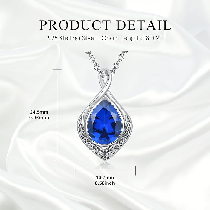 PELOVNY Celtic Knot Necklaces for Women 925 Sterling Silver Gemstone/Birthstone Teardrop Infinity Necklace Irish Celtic Pendant Jewelry Gifts for Mom Daughter Wife
