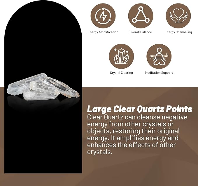 1.1lb Large Raw Clear Quartz Points, Bulk Natural Clear Quartz Crystals - Rough High Energy Quartz Crystal for Cabbing, Decoration, Polishing, Wire Wrapping, Wicca & Reiki Crystal Healing