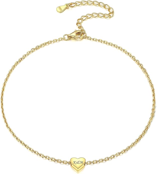 ChicSilver Personalized 925 Sterling Silver Tiny Heart/Moon/Star/Sun/Dot/Triangle Anklets Simple Dainty Foot Jewelry for Women, Silver/Gold Plated/Rose Gold Plated
