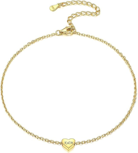ChicSilver Personalized 925 Sterling Silver Tiny Heart/Moon/Star/Sun/Dot/Triangle Anklets Simple Dainty Foot Jewelry for Women, Silver/Gold Plated/Rose Gold Plated
