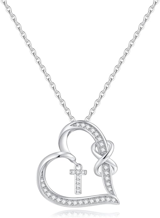 Infinity Heart Necklaces for Women, S925 Sterling Silver Initial Necklace Womens Jewelry Mothers Day Gifts Girls Valentines Gifts for Her Christmas Birthday Gifts for Women Mom Wife Girlfriend