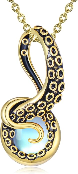 Octopus Tentacles Necklace with Gemston 925 Sterling Silver Octopus Pendant for Women Ocean Jewelry Gift for Women