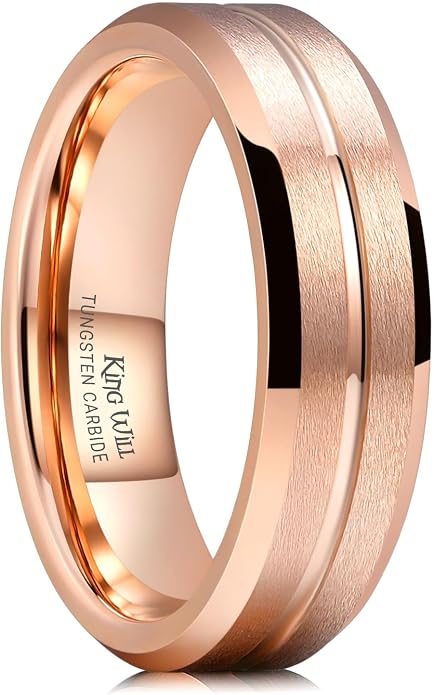 King Will Tungsten Carbide Wedding Band for Men Women-6/8/10mm Width Multicolor Available with Grooved Center Wedding Ring Suitable for Work, Gym Comfort Fit Size 4-16