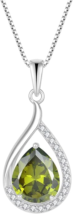 Teardrop Birthstone Necklace for Women 925 Sterling Silver White/Yellow Gold Plated Cubic Zirconia Pendant Necklace Jewelry for Her