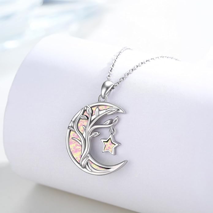 Christmas Gifts Tree of Life/Celtic/Moon Necklace 925 Sterling Silver Moon Pendant Abalone/Opal jewelry for Women Sister Christmas Gifts