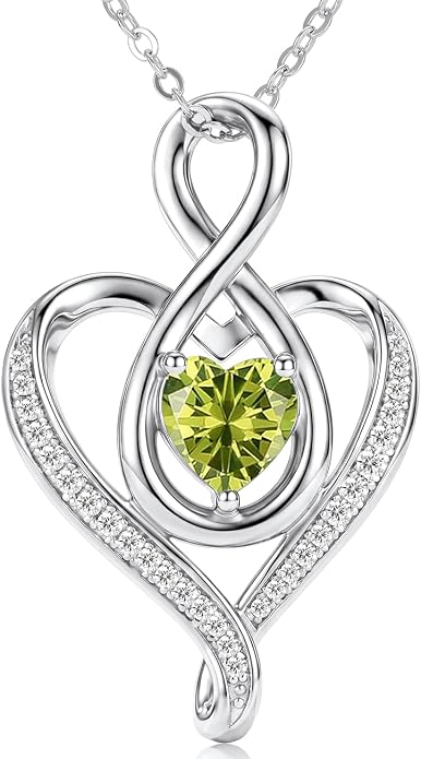 Birthstone Necklace for Women Heart Necklace S925 Sterling Silver Infinity Love Birthday Gifts for Mom Women Wife Girlfriend