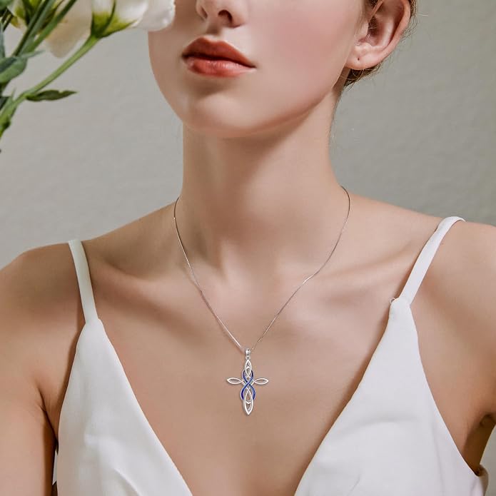 LUHE Celtic Knot Cross Necklace Sterling Silver Birthstone Polished Religious Infinity Celtics Jewelry Gifts for Women