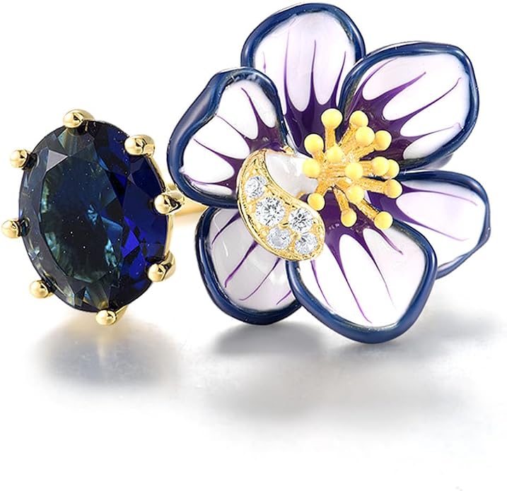 Santuzza 925 Sterling Silver Enamel Flower Statement Ring for Women