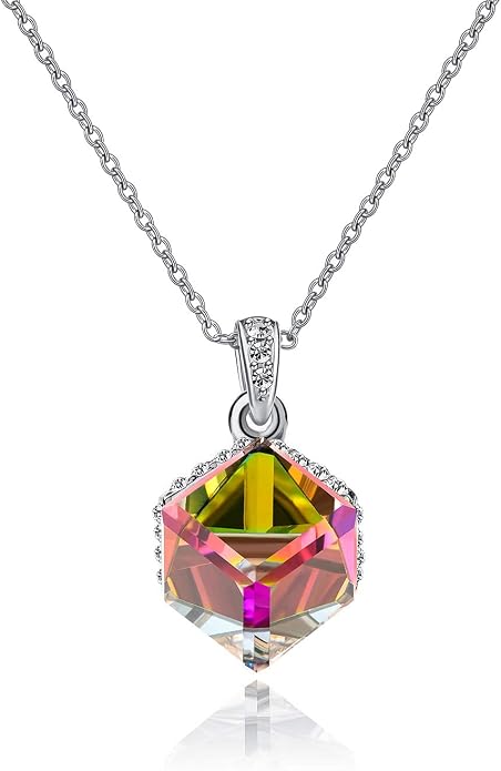 EVEVIC Color Changing Cubic Austrian Crystal Pendant Necklaces for Women 14K Gold Plated Hypoallergenic Jewelry