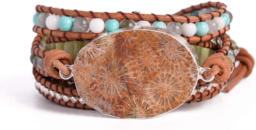 YGLINE Boho Handmade Wrap Leather Tube Crystal Stone Bracelet for Women