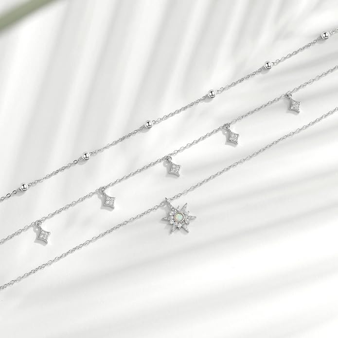 MONGAS Boho Layered Necklace Sterling Silver Triple 3 Stacked Vertical Bar Triangle Long Layering Necklaces Christmas Jewelry Gifts for Women