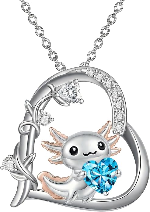 PELOVNY Teddy Bear Necklace for Women 925 Sterling Silver Bear/Highland Cow/Fox/Cat/Axolotl Birthstone Necklace Christmas Birthday Jewelry Gifts for Mom Daughter Wife Sister