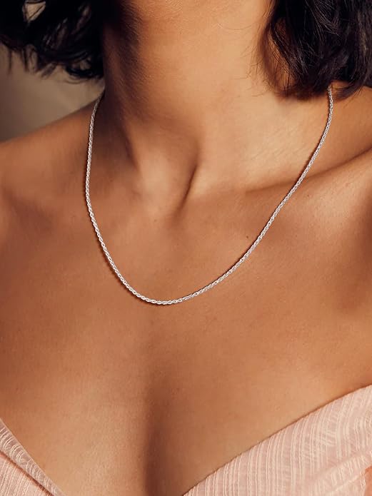 SILVERCUTE 925 Sterling Silver Necklace for Women,1mm/1.3mm/1.5mm/1.6mm Thin Silver Cable Chain/Box Chain/Rope Chain Necklace with Extension Chain,18/20/22/24/26/28/30 Inch