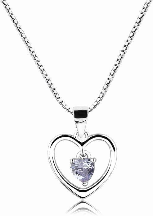 Cherished Moments Girl's .925 Sterling Silver "Dancing Heart" Simulated Birthstone Necklace