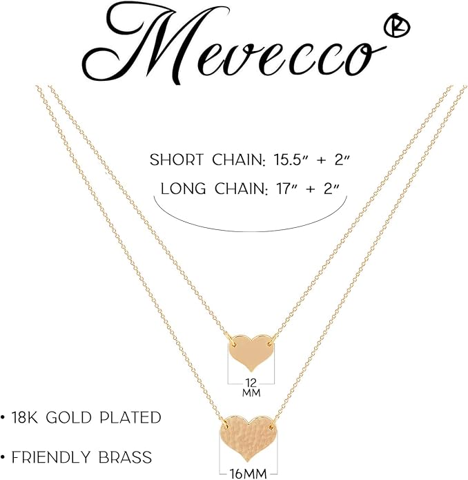 MEVECCO Layered Heart Necklace Pendant Handmade 18k Gold Plated Dainty Gold Choker Arrow Bar Layering Long Necklace for Women
