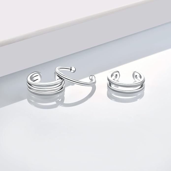 CHIC & ARTSY Sterling Silver Ear Cuff Set - Hypoallergenic, Simple, Adjustable No Piercing Clip on Earrings