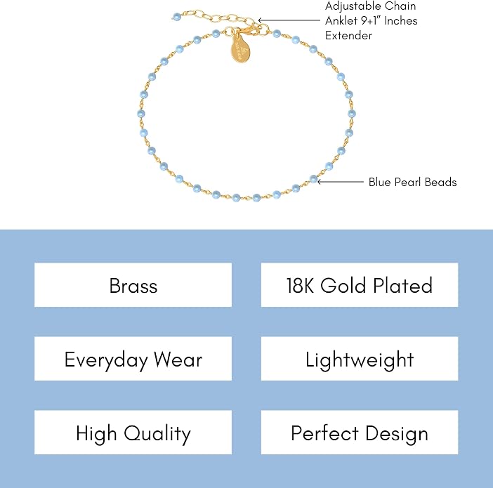 Dainty Gemstone Anklet for Women – 10 Inch Adjustable Anklet with 1 Inch Extender, Gold or Silver Plated Foot Jewelry, Minimalist Boho Style Gift