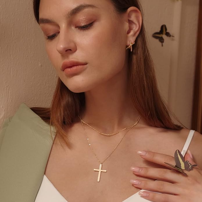 MEVECCO Layered Heart Necklace Pendant Handmade 18k Gold Plated Dainty Gold Choker Arrow Bar Layering Long Necklace for Women