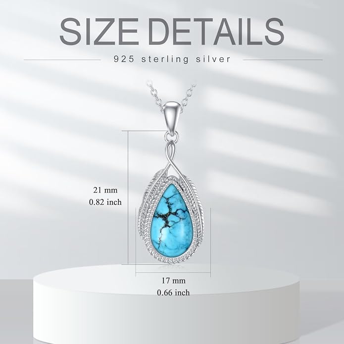 Aihpos 925 Sterling Silver Turquoise Necklaces For Women Teardrop Turquoise Pendant Necklace Genuine Turquoise Jewelry For Her Women