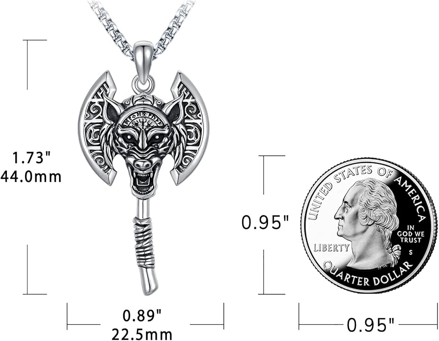 Eusense Viking Necklace for Men Women 925 Sterling Silver Pendant Thors Hammer/Norse Runes/Odin's Ravens/Wolf/Dragon/Snake/Yggdrasil/Freya/Helm of Awe/Valknut/Triskelion/Axe/Shield Viking Jewelry