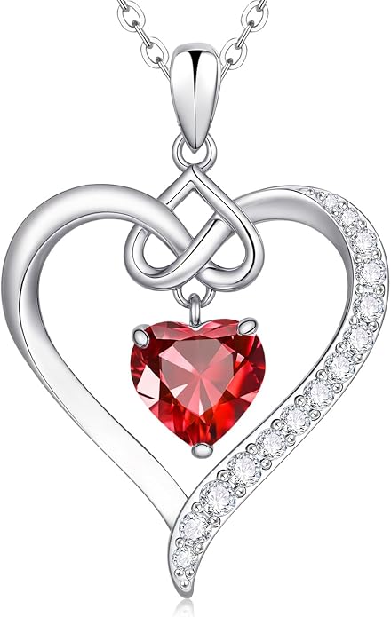 925 Sterling Silver Birthstone Heart Necklace for Women - Infinity Love Pendant with Cubic Zirconia, 12 Colors, Valentine's Day Gift for Her, 12 Months, Birthday Anniversary Christmas Jewelry Gifts