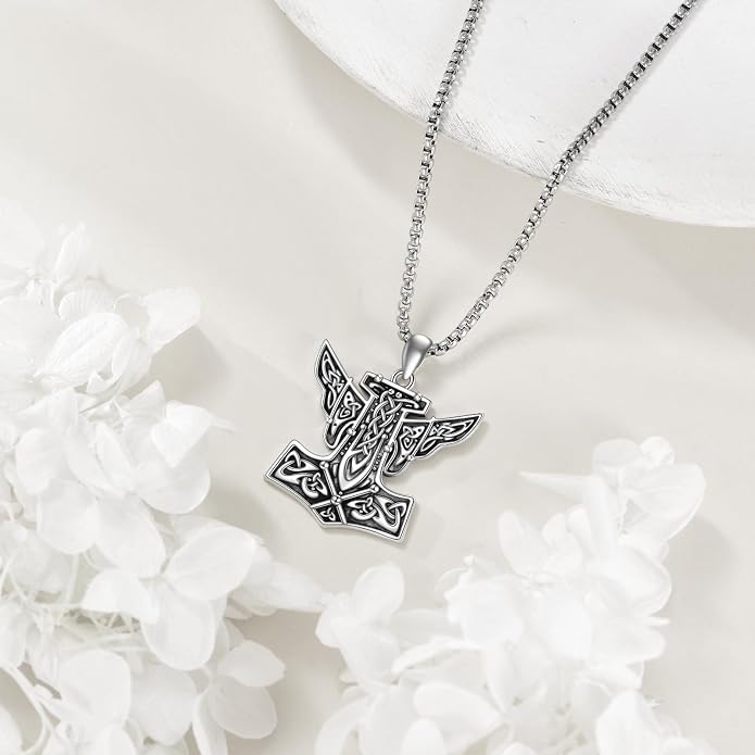 POPLYKE Faith/Sword/Mustard Seed/Horse/Wolf/Thor's Hammer/Viking/Devil Eyes Snake Sterling Silver Necklace for Men Jewelry Birthday Gifts