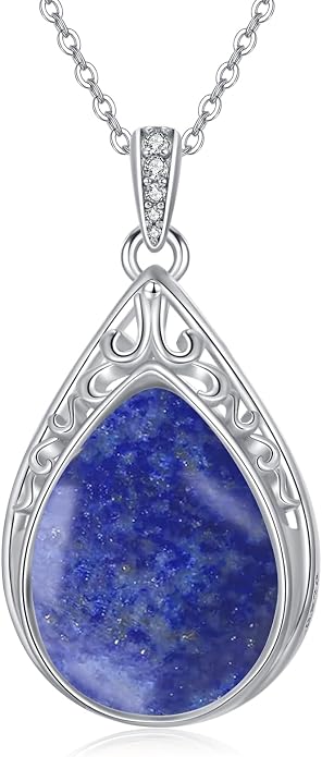HPQQ Teardrop Necklace 925 Sterling Silver Filigree Gemstone Pendant Necklace Fine Jewelry Birthday Mother's Day Gifts for Women Her Mom