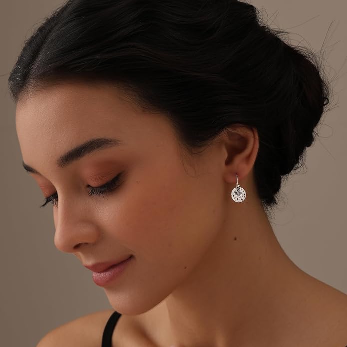 LeCalla 925 Sterling Silver Hammered Earrings for Women | Classic Handmade Textured Hammered Drop Dangle Earring Jewelry Gifts for Birthday Wedding Christmas