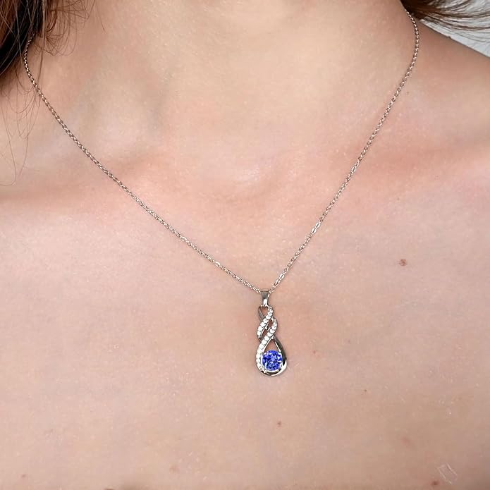 Birthstone Necklaces for Women 925 Sterling Silver Infinity Pendant Created Gemstone Jewelry for Her, 16"+2"