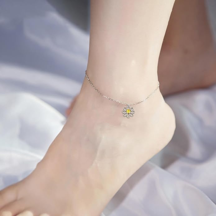 POPLYKE 925 Sterling Silver Infinity/Cross/Mermaid/Starfish/Pearl Anklet for Women Summer Jewelry