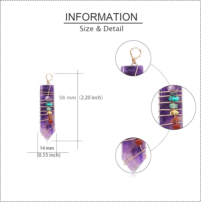 6 Pieces Natural Raw Crystal Point Pendant Reiki 7 Chakra Healing Quartz Gemstone Chips Rose Gold Copper Wires Wrapped Charms for Jewelry Making Necklace