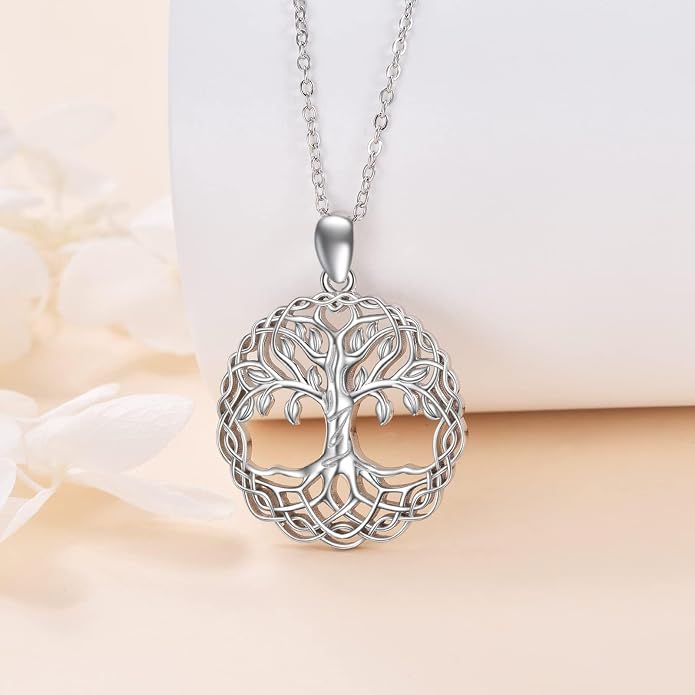 VONALA Tree of Life Necklace 925 Sterling Silver Filigree Pendant Tree Necklace Celtic Knot Family Tree Jewelry Birthday Christmas Gifts for Mom Wife Her