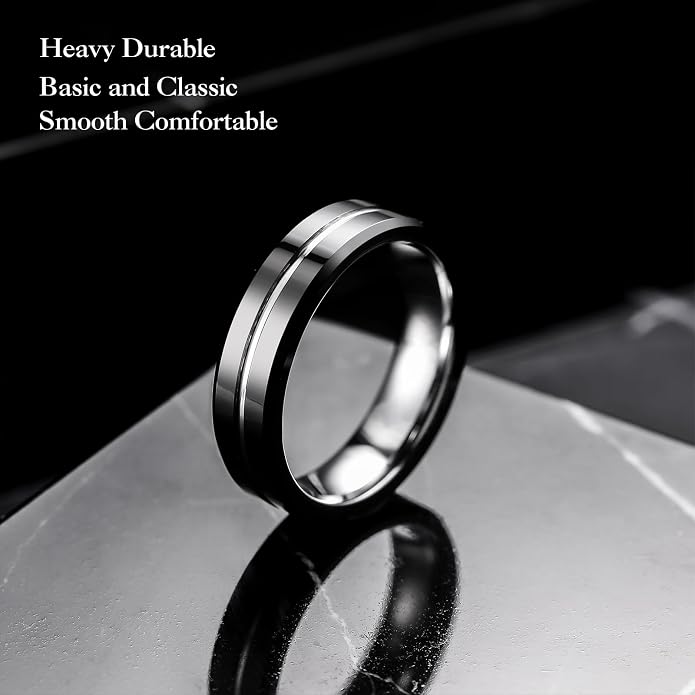 King Will Tungsten Carbide Wedding Band for Men Women-6/8/10mm Width Multicolor Available with Grooved Center Wedding Ring Suitable for Work, Gym Comfort Fit Size 4-16