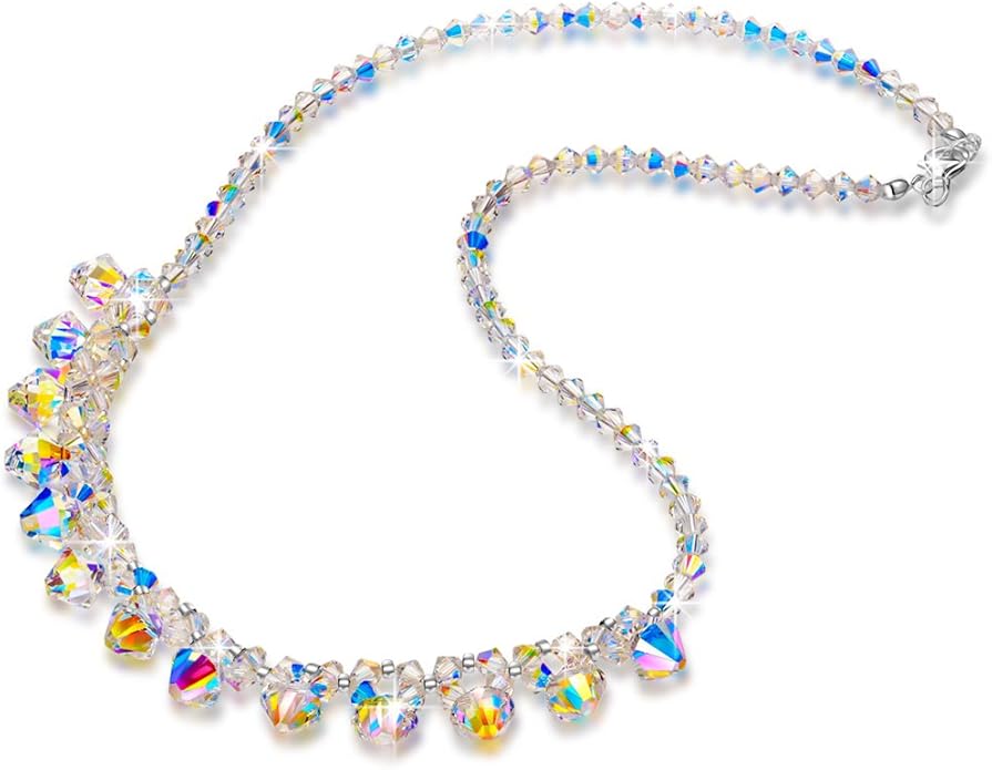 LADY COLOUR Necklace for Women Colorful Pendant Necklace for Teen Girls Crystals for Aurore Boreale Jewelry for Daughter from Dad Gifts for Wife Choker for Party
