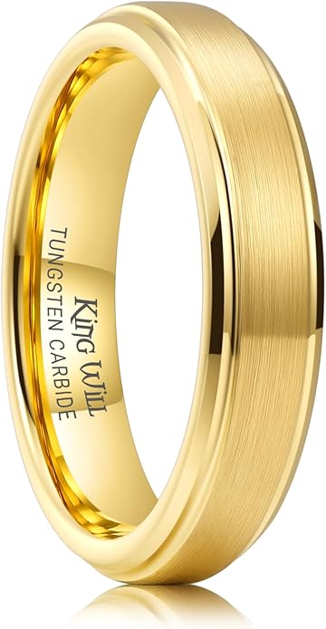 King Will Classic Tungsten Wedding Band for Men, 6/7/8/9/10mm Widths, Polished Finish Step Edge Matte Rings Comfort Fit