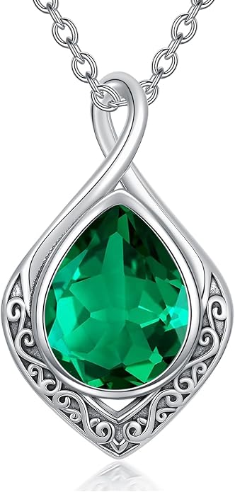 PELOVNY Celtic Knot Necklaces for Women 925 Sterling Silver Gemstone/Birthstone Teardrop Infinity Necklace Irish Celtic Pendant Jewelry Gifts for Mom Daughter Wife